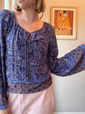 Boho Paisley Long-Sleeve Women's Top in Blue